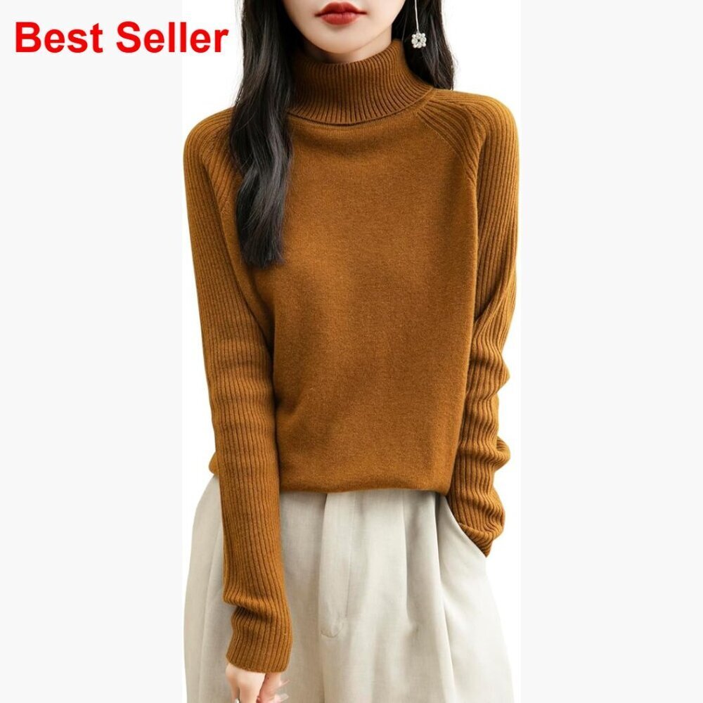 100% Merino Wool Turtleneck Sweater Raglan Long Sleeve Pullover